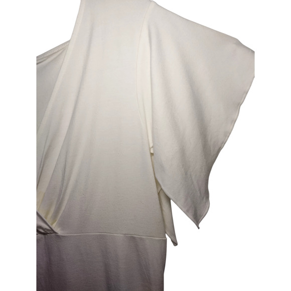 Ann Taylor Loft Womens Flutter Sleeve V-neck Stretch Blouse Cream Size Medium - Picture 10 of 13